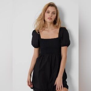French Connection Black Mini Dress with Puff Sleeves